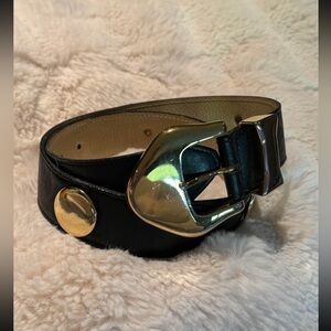 Vintage Gold & Black Leather Belt